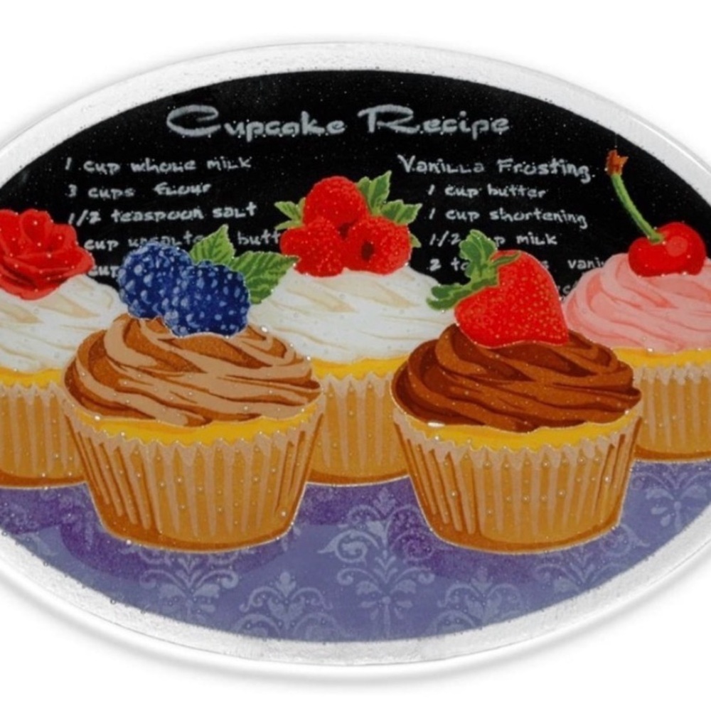 HOST PICK-Extremely Rare Stunning Peggy Karr Glass 18” Cupcake Design Platter